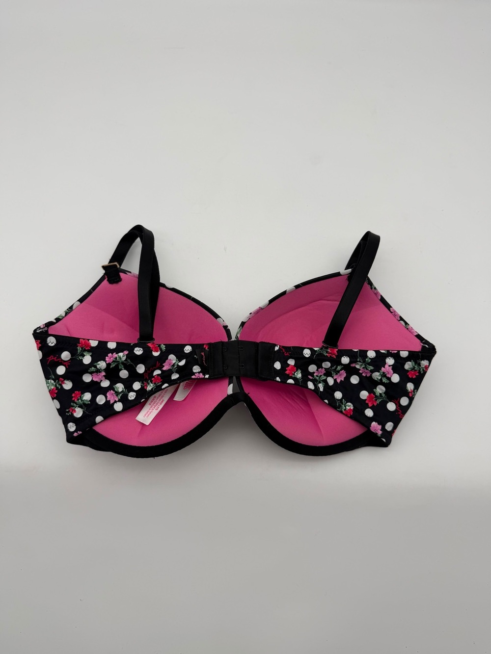 PINK Victoria's Secret‎ Black Polka Dot Floral Push-Up Bra - Picture 7 of 7